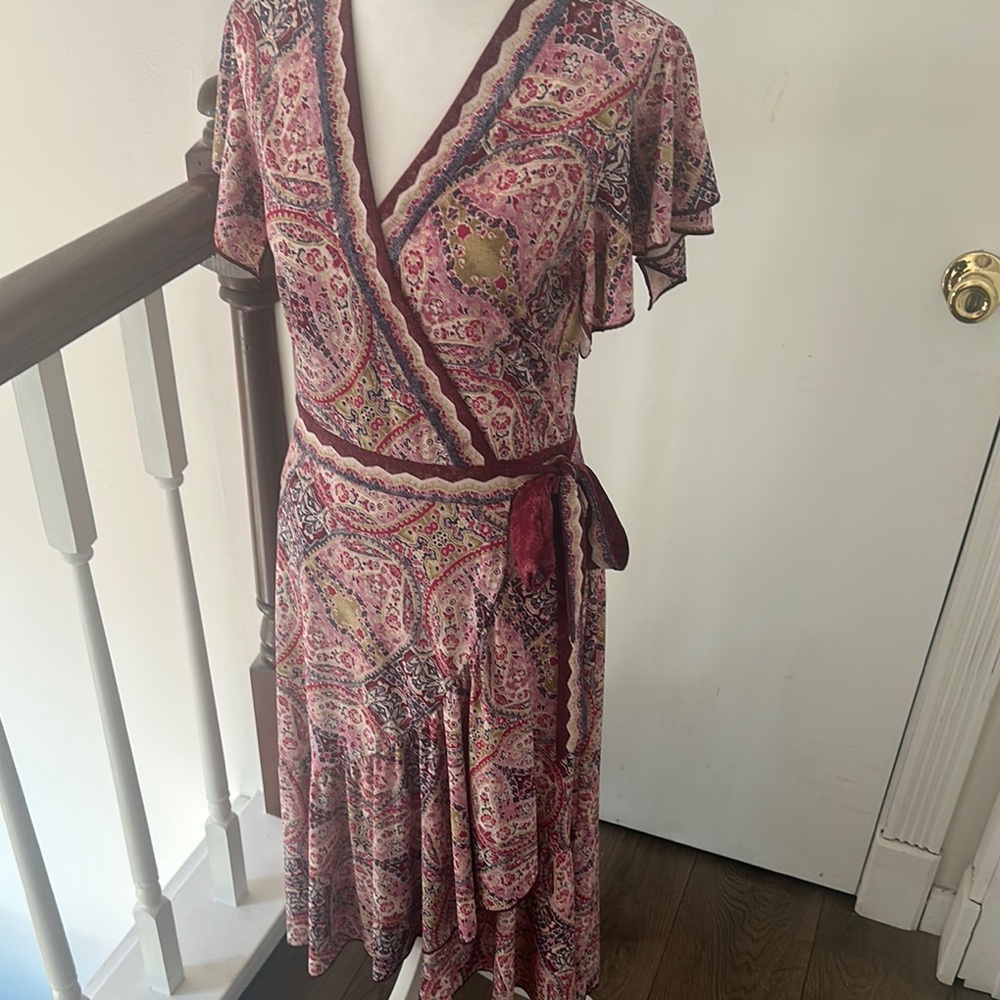 BCBGMaxAzria Paisley Wrap Midi Dress - Pink and Gold